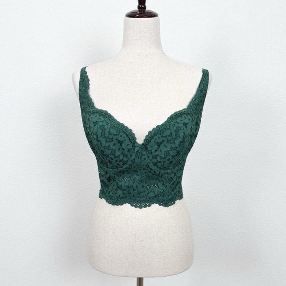 Victorias Secret Bra Womens 36D Green Lace Corset Underwired Boning Coquette - Picture 5 of 16